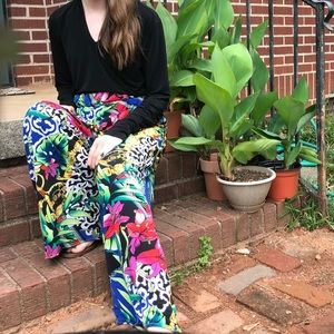 Tropical Floral High Wait Wide Leg Flowy Pants